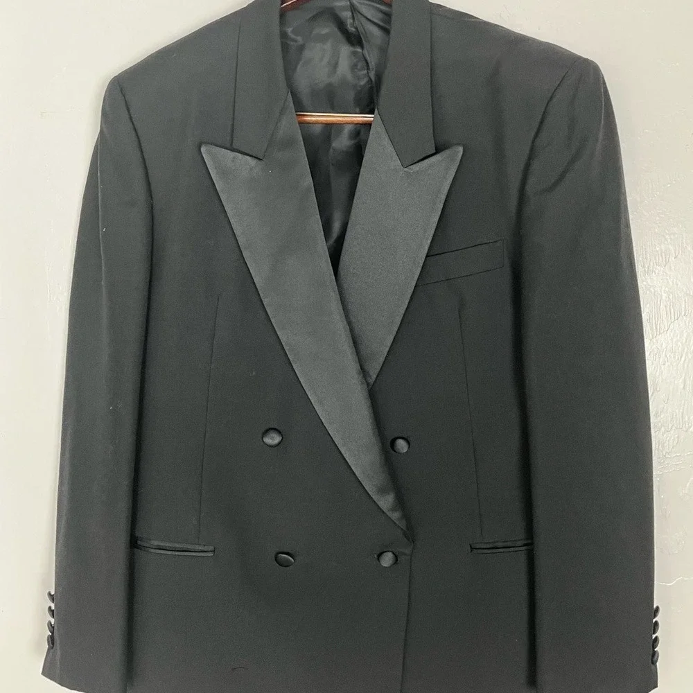 Dario Ferrozzi Tuxedo Jacket Mens 44R Black Excellent Double Breasted Peak Lapel